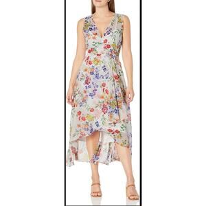 Calvin Klein Surplice Floral Print Midi Dress, High-Low Hem Size 12 Petite